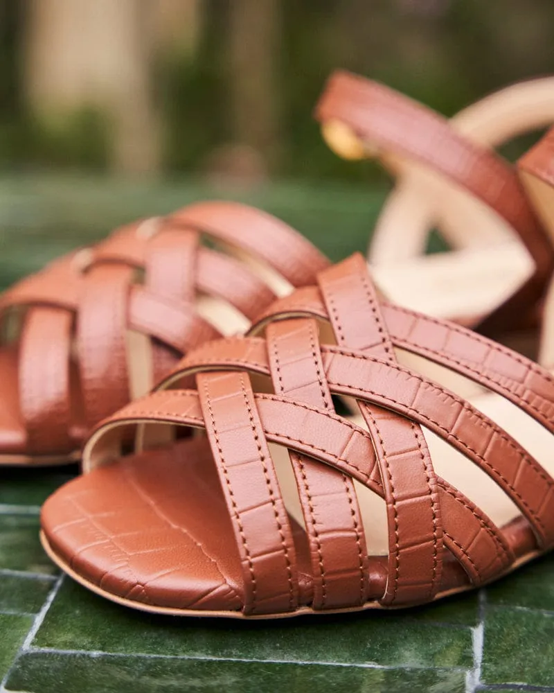 Kamillen Veganes Leder Geflochtene Sandalen | Kamel Kroko