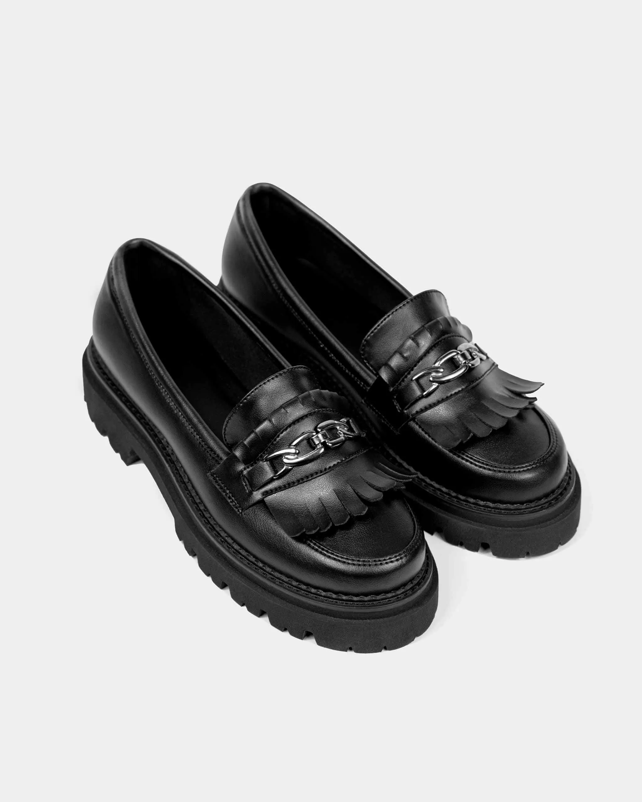 Dicke Traubenleder-Vegan-Loafer | Schwarz