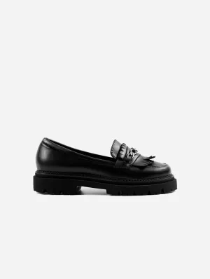 Dicke Traubenleder-Vegan-Loafer | Schwarz