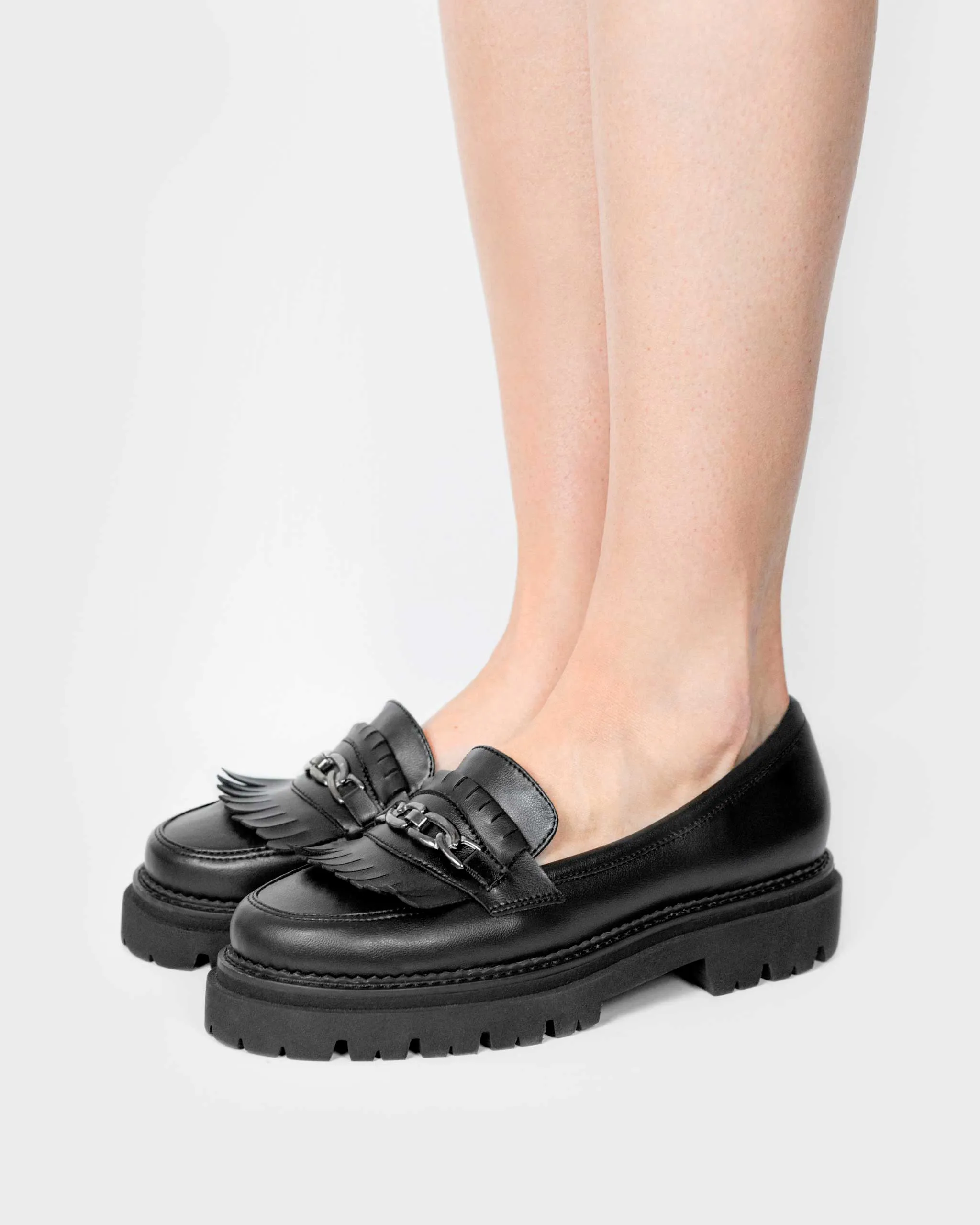 Dicke Traubenleder-Vegan-Loafer | Schwarz