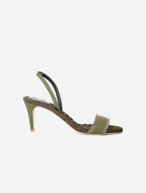 Claudia Vegan Baumwoll High-Heel Slingback Sandalen | Militärisches Grosgrain