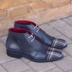 Dapperfam Schuhe DapperFam Vivace in Karo / Marine Herren Maßschuh & Italienisches Leder Chukka