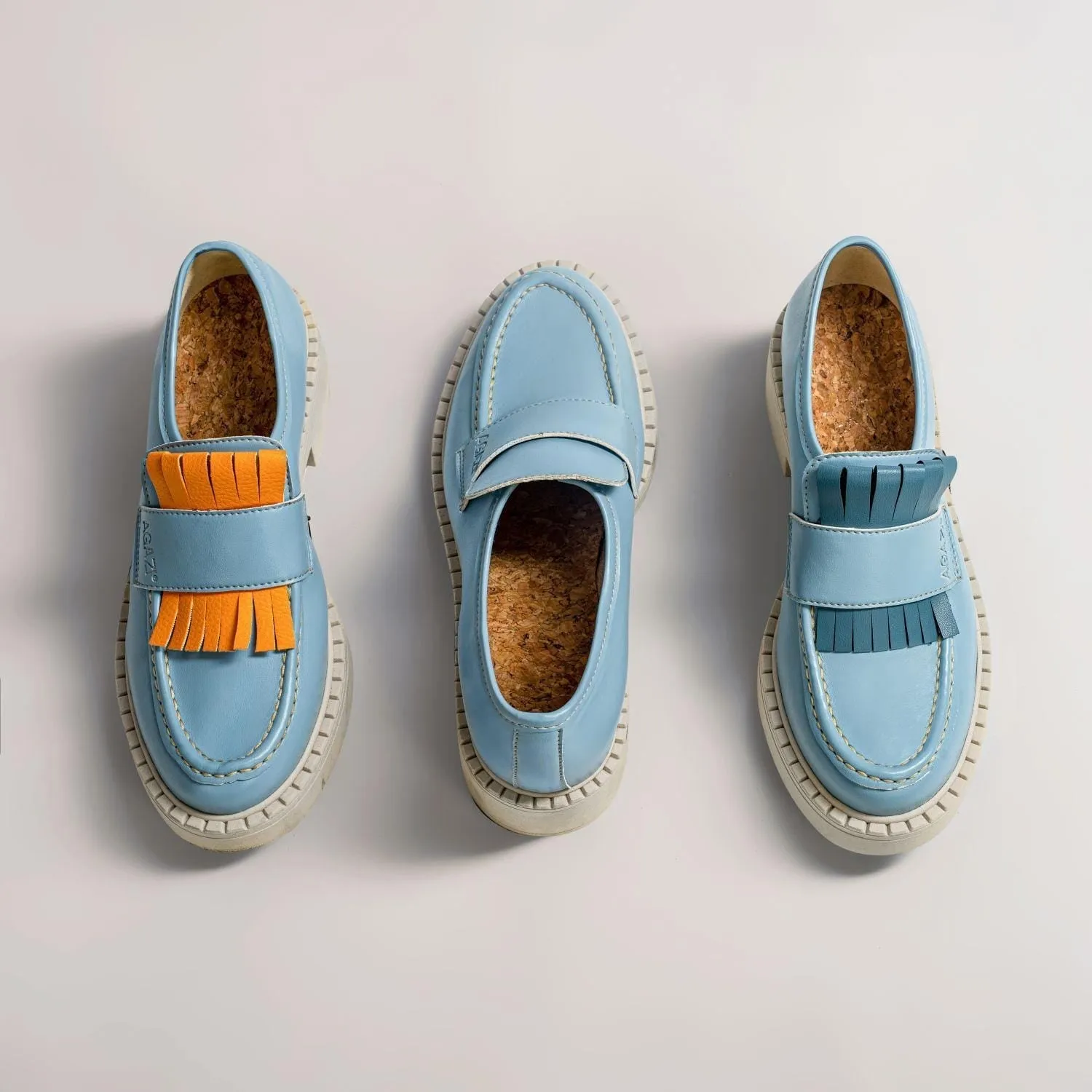 Diane Damen 3 in 1 Apfel-Leder Vegane Loafers | Himmelblau