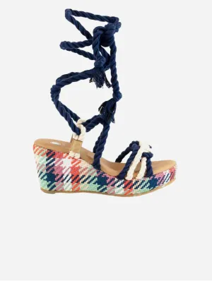Evelyn Vegan Baumwoll-Seil Keil-Sandalen | Blau