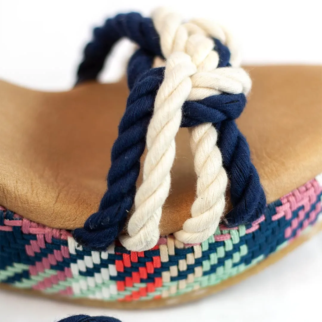 Evelyn Vegan Baumwoll-Seil Keil-Sandalen | Blau