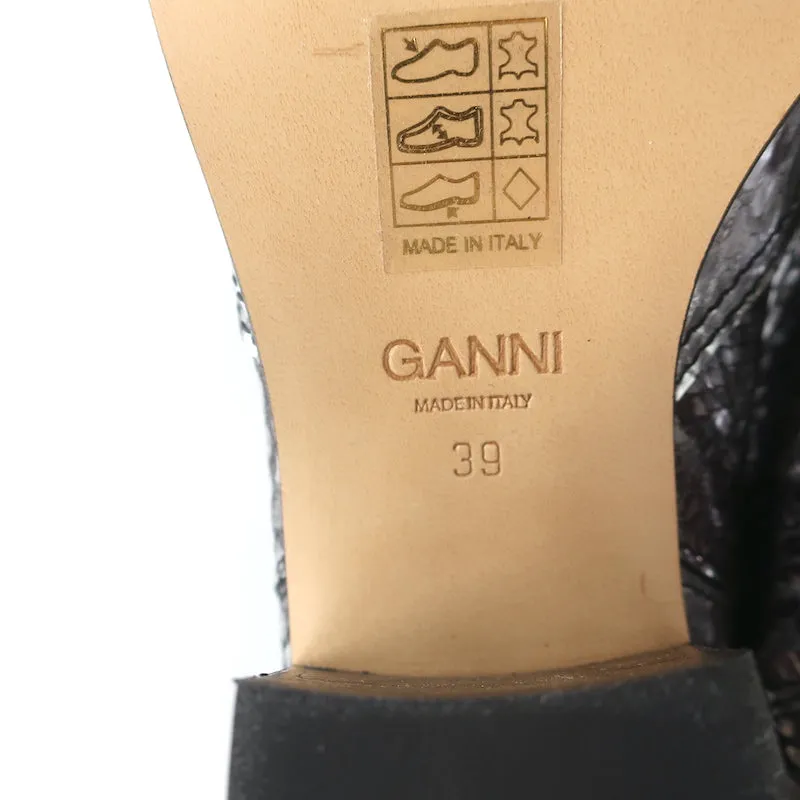 Ganni Callie Western Chelsea Stiefel Silber Metallic Schlangenprägung Leder Größe 39