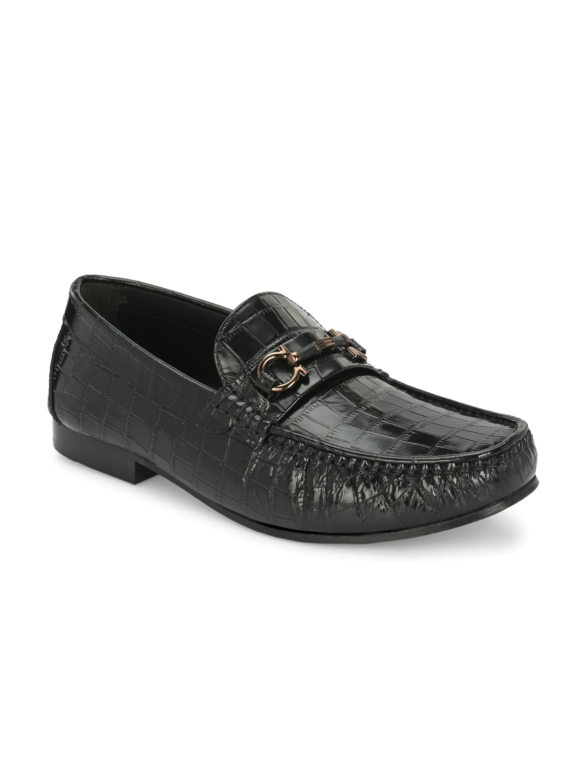 Hitz Herren Schwarze Leder Slip-On Bequeme Party-Loafer Schuhe