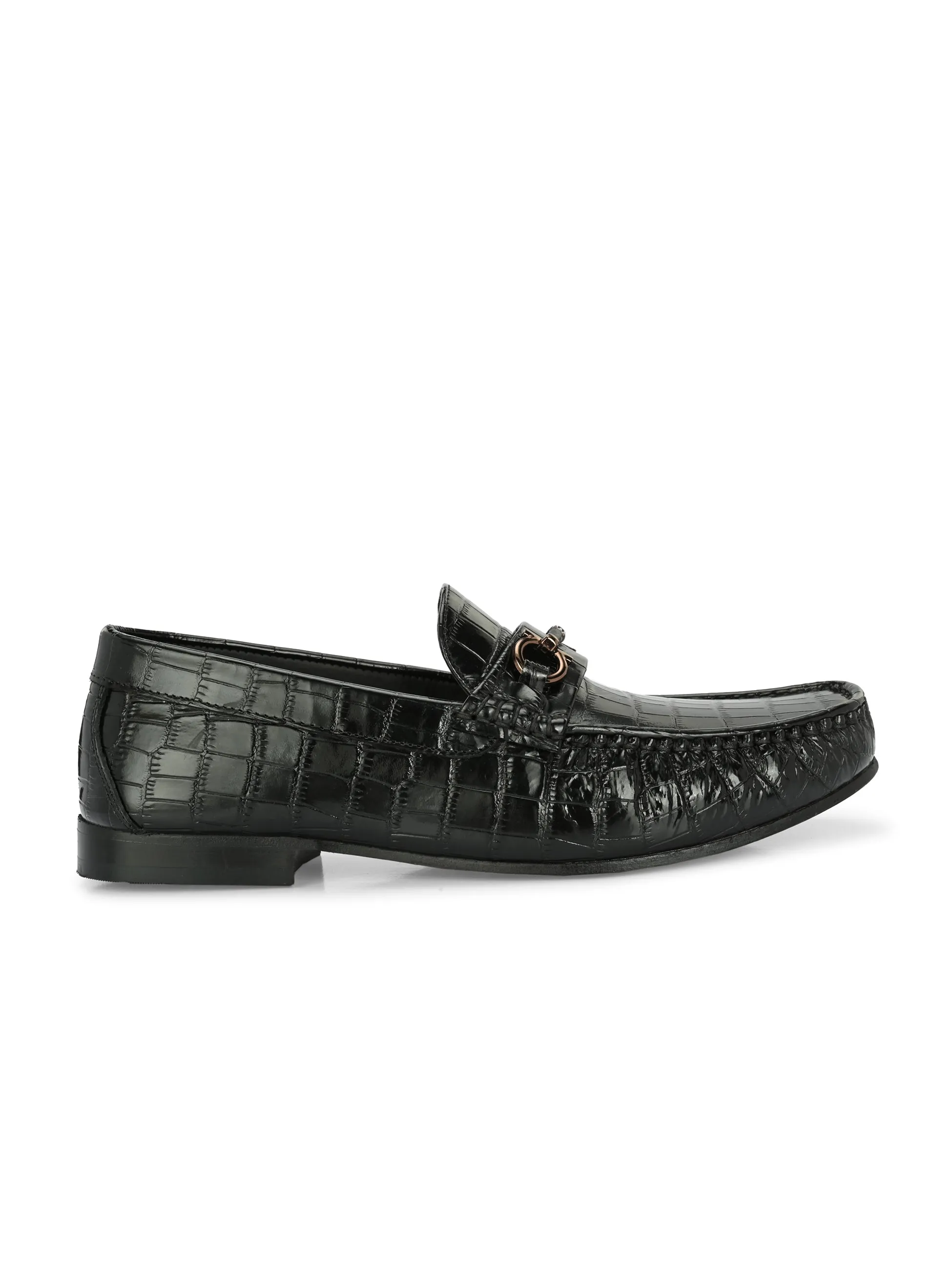 Hitz Herren Schwarze Leder Slip-On Bequeme Party-Loafer Schuhe
