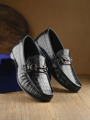 Hitz Herren Schwarze Leder Slip-On Bequeme Party-Loafer Schuhe