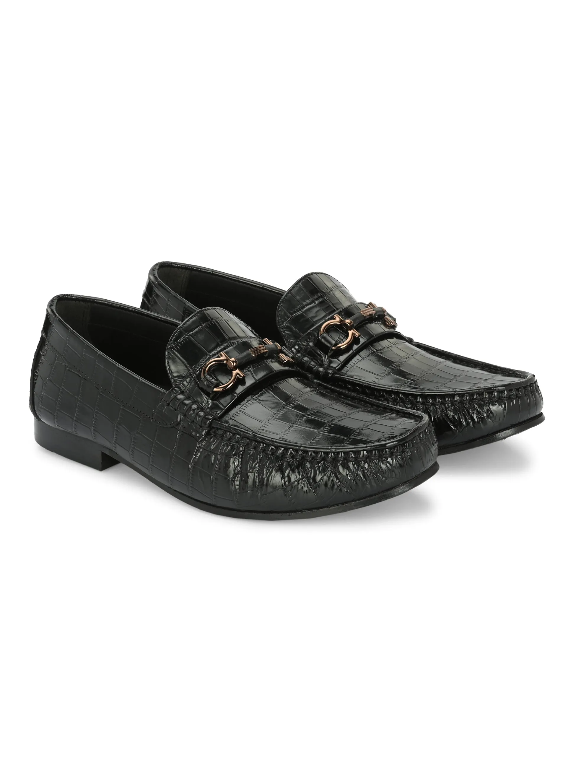 Hitz Herren Schwarze Leder Slip-On Bequeme Party-Loafer Schuhe