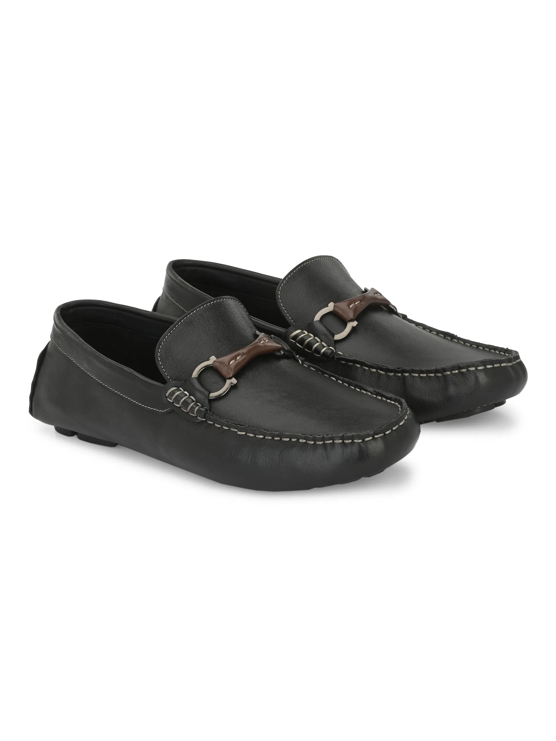 Hitz Herren Schwarze Leder Schlupf-Loafer Schuhe