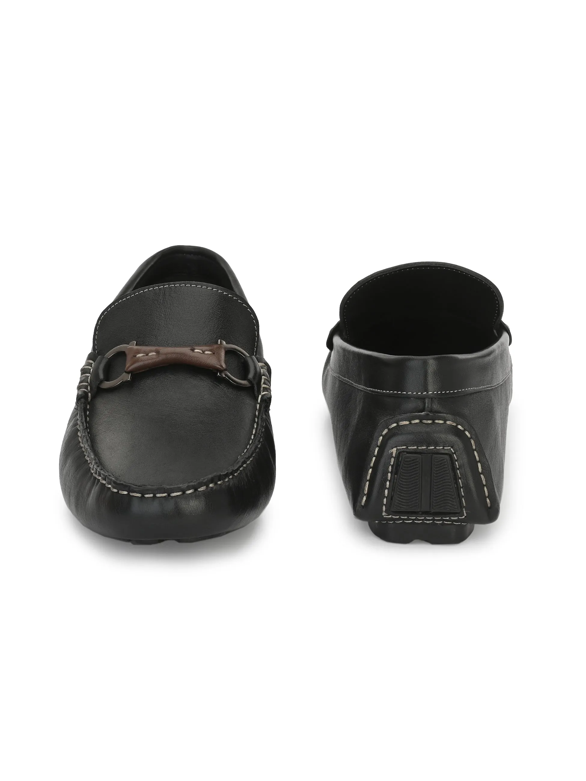 Hitz Herren Schwarze Leder Schlupf-Loafer Schuhe