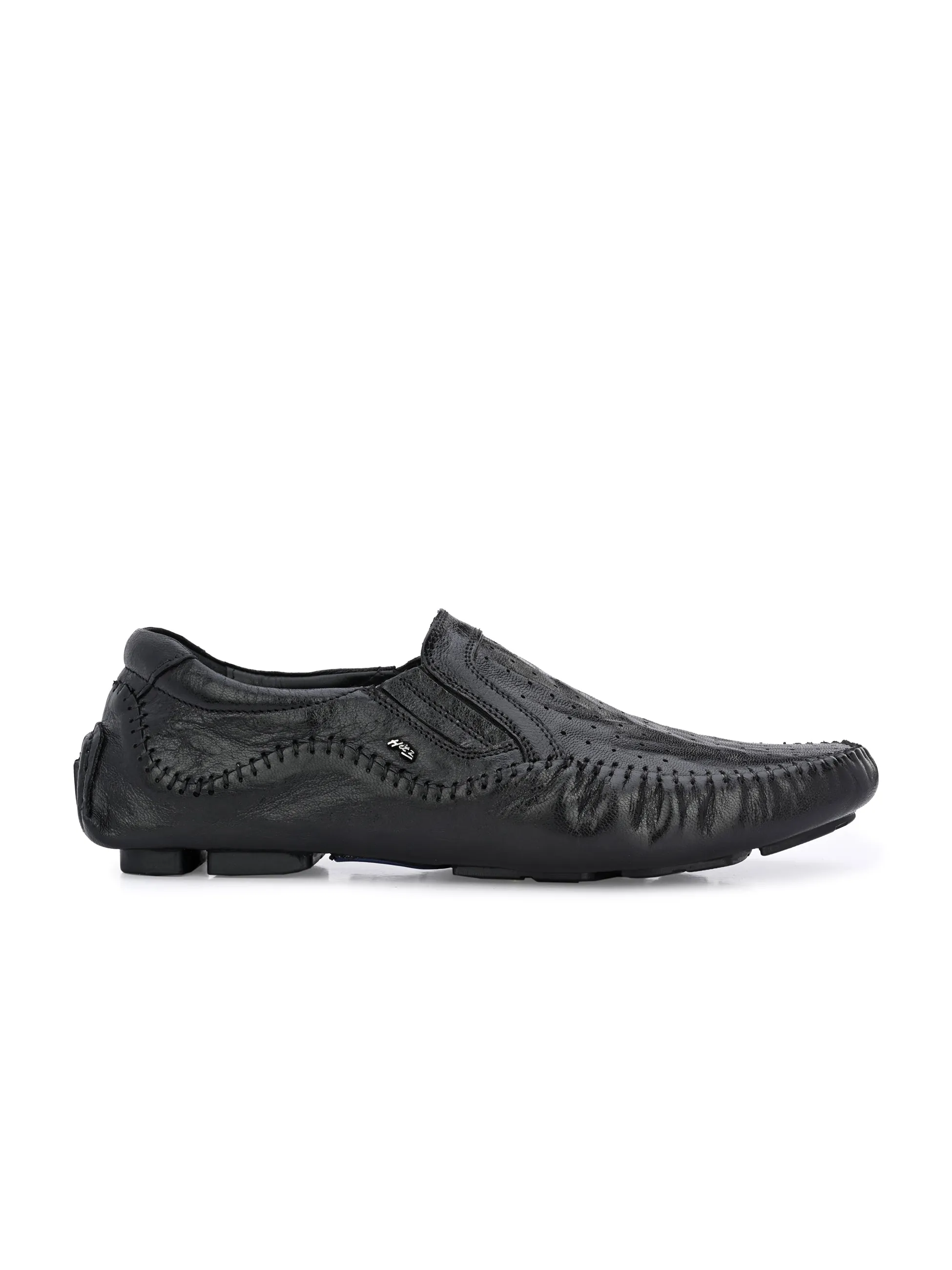 Hitz Herren Schwarze Leder Schlupf-Loafer Schuhe