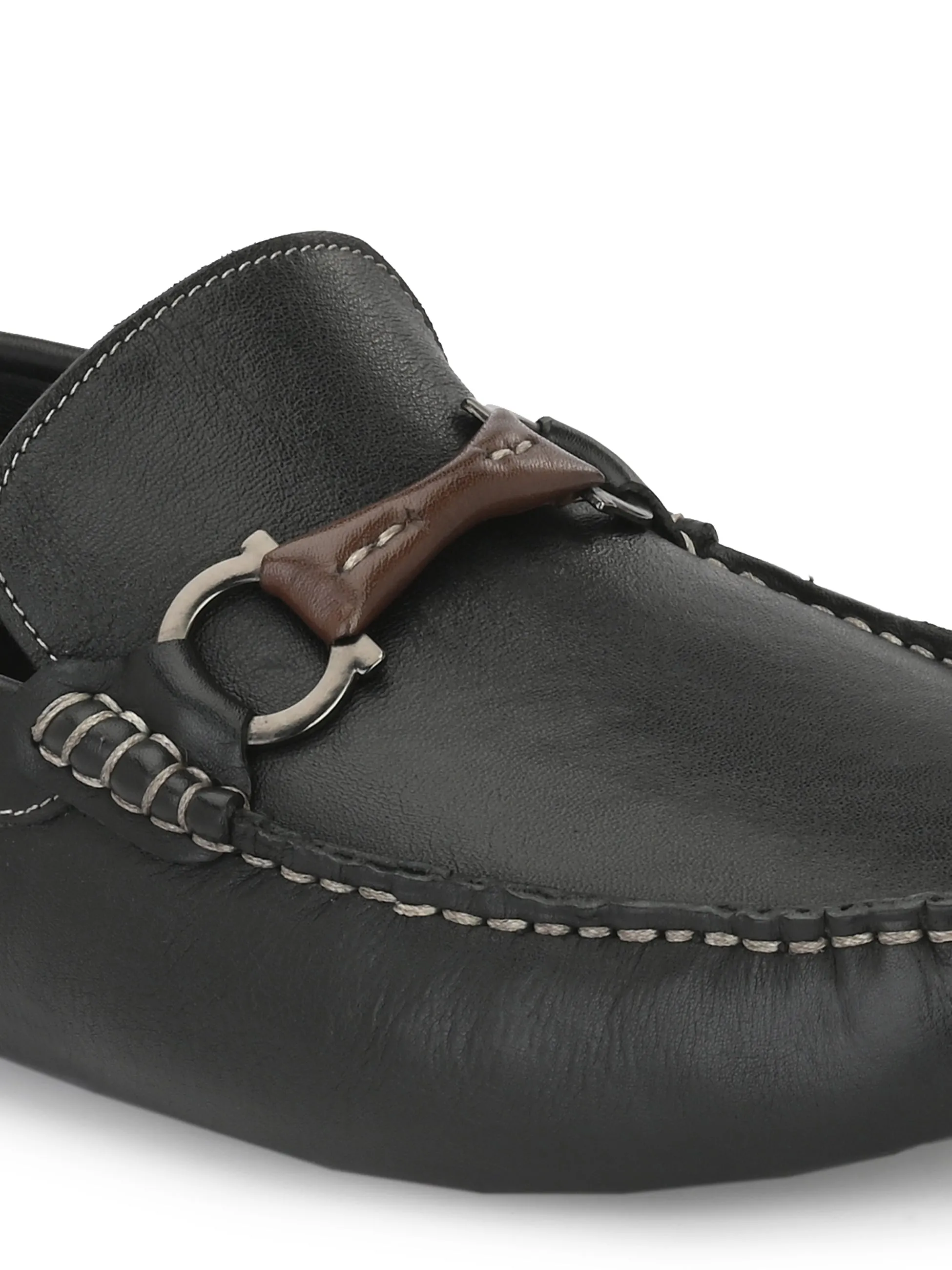 Hitz Herren Schwarze Leder Schlupf-Loafer Schuhe