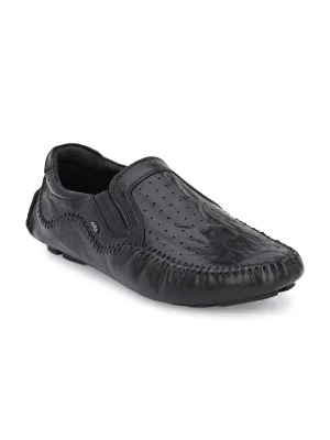 Hitz Herren Schwarze Leder Schlupf-Loafer Schuhe