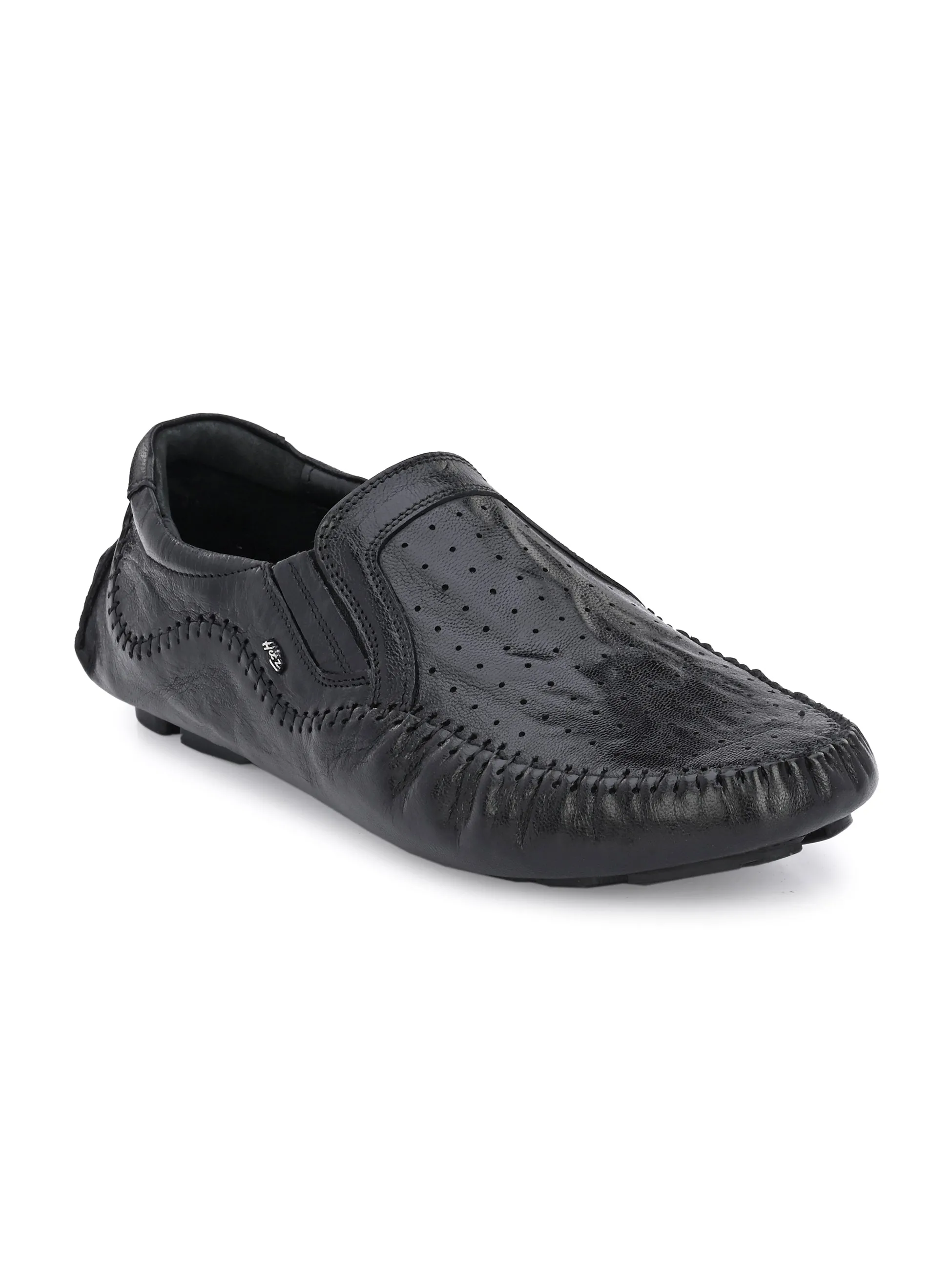 Hitz Herren Schwarze Leder Schlupf-Loafer Schuhe
