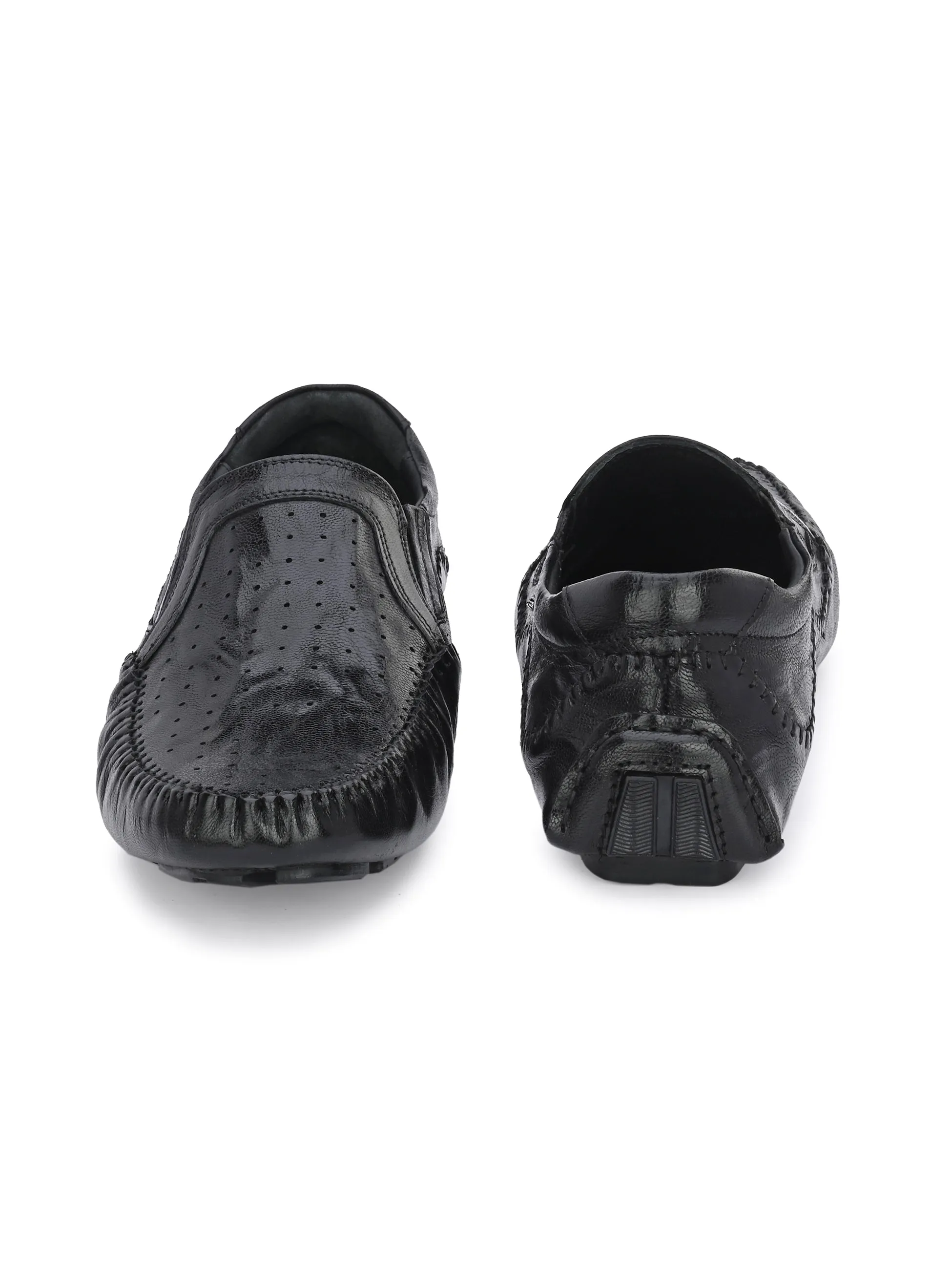 Hitz Herren Schwarze Leder Schlupf-Loafer Schuhe