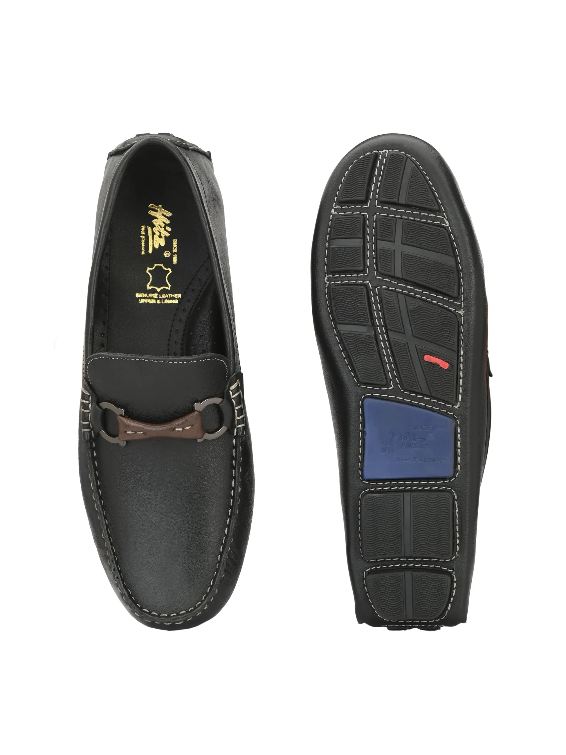 Hitz Herren Schwarze Leder Schlupf-Loafer Schuhe