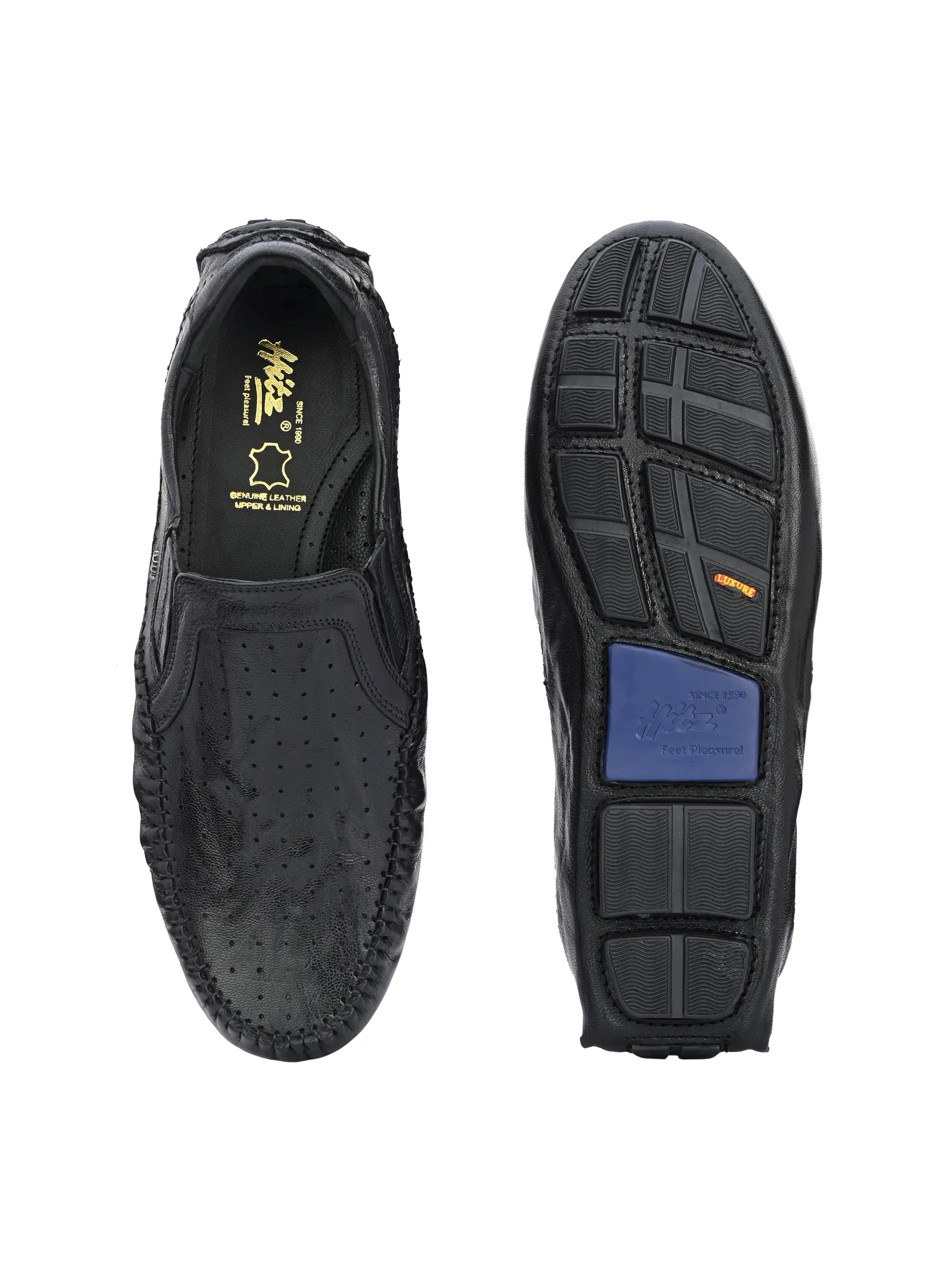 Hitz Herren Schwarze Leder Schlupf-Loafer Schuhe
