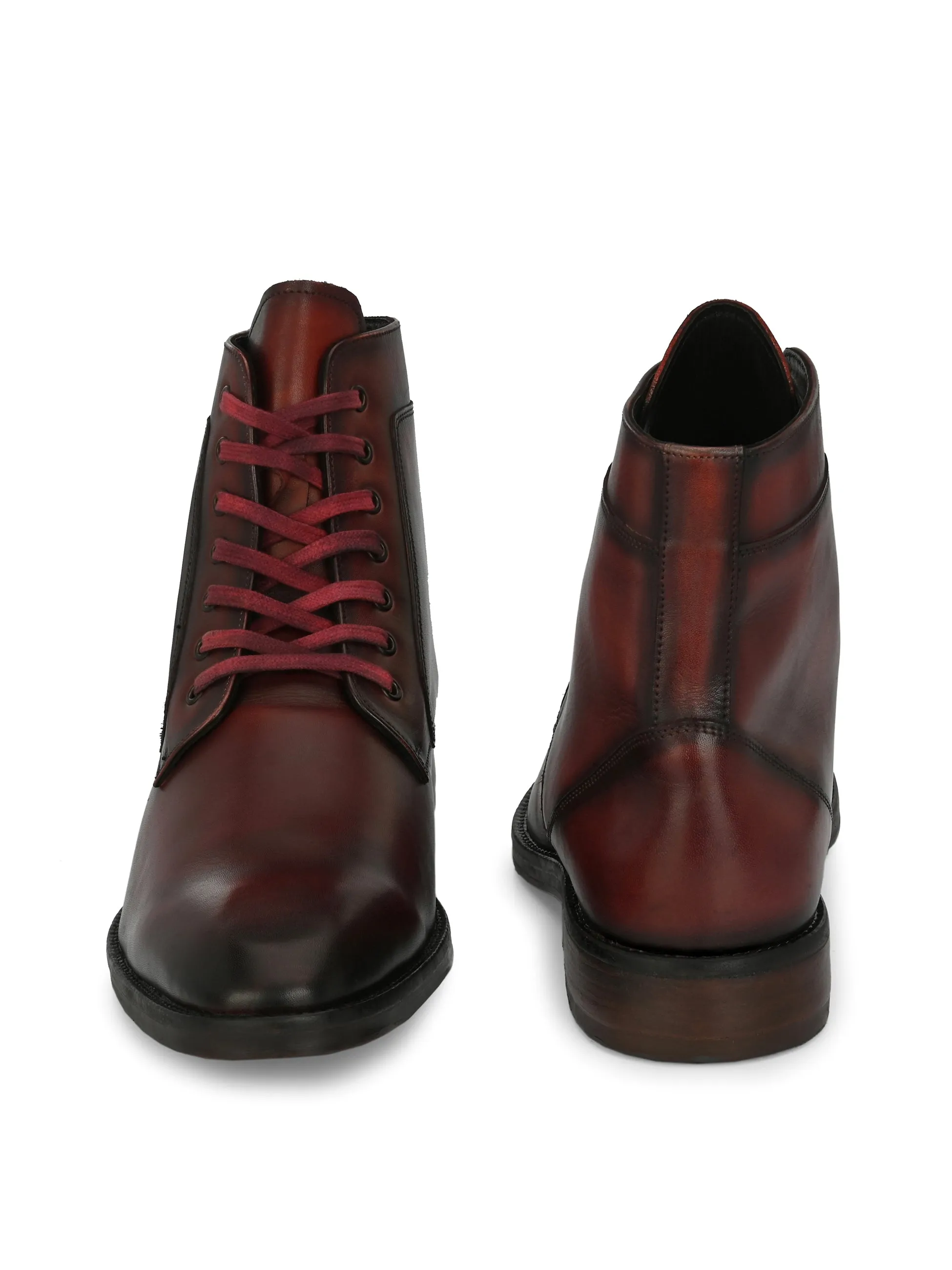 Hitz Herren Rote Leder Schnürstiefel
