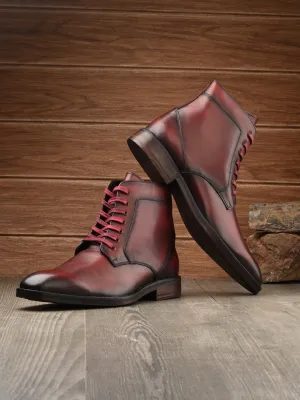 Hitz Herren Rote Leder Schnürstiefel