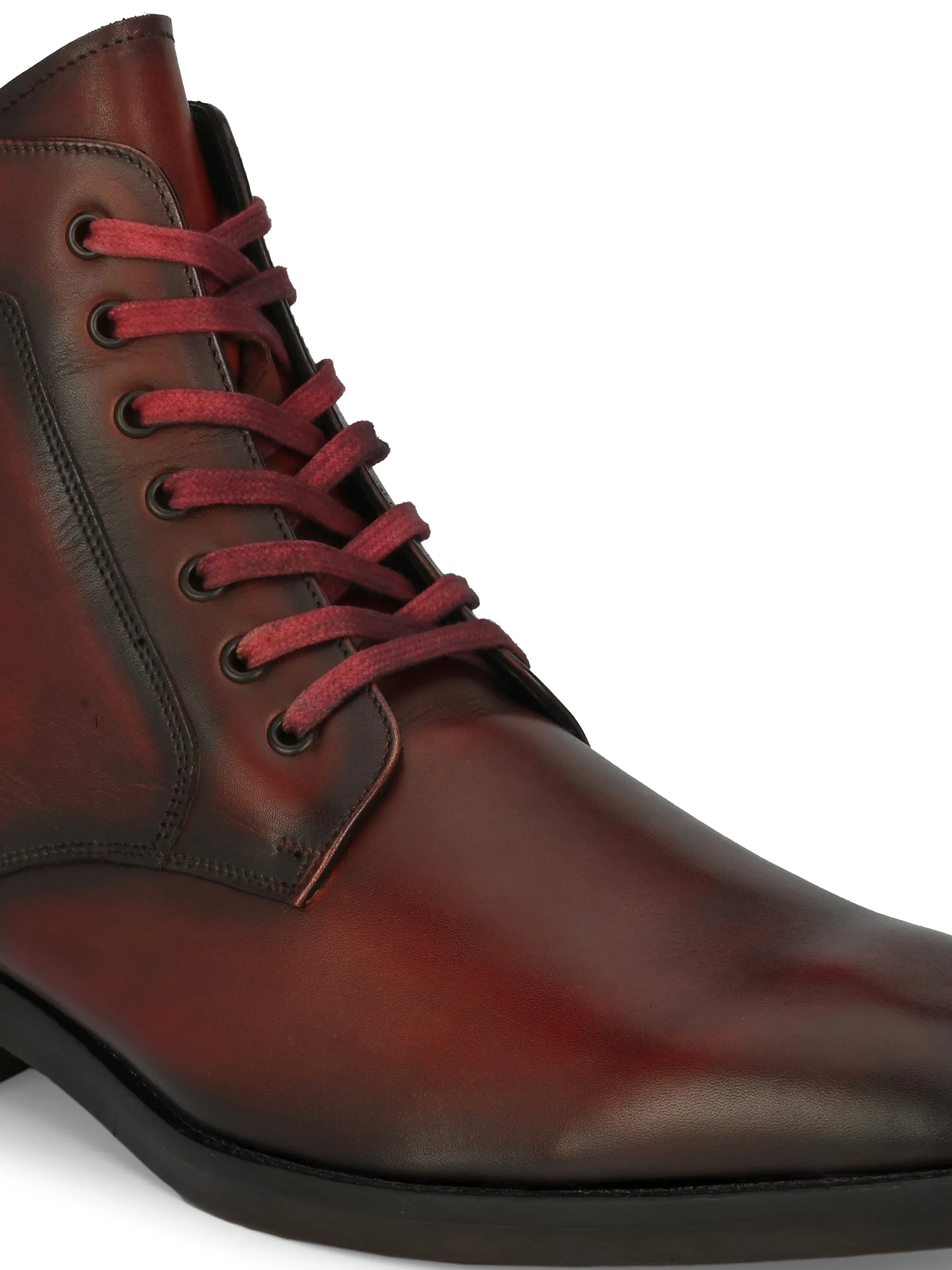 Hitz Herren Rote Leder Schnürstiefel