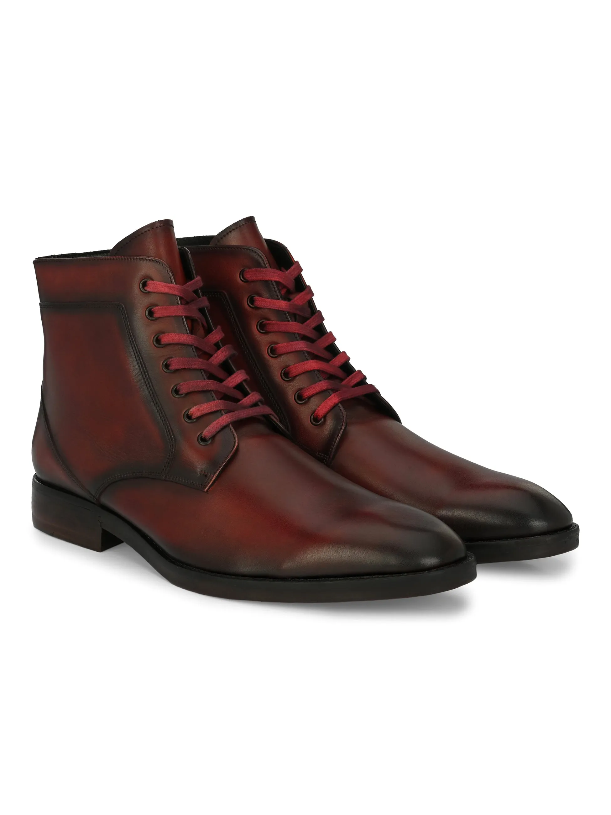 Hitz Herren Rote Leder Schnürstiefel