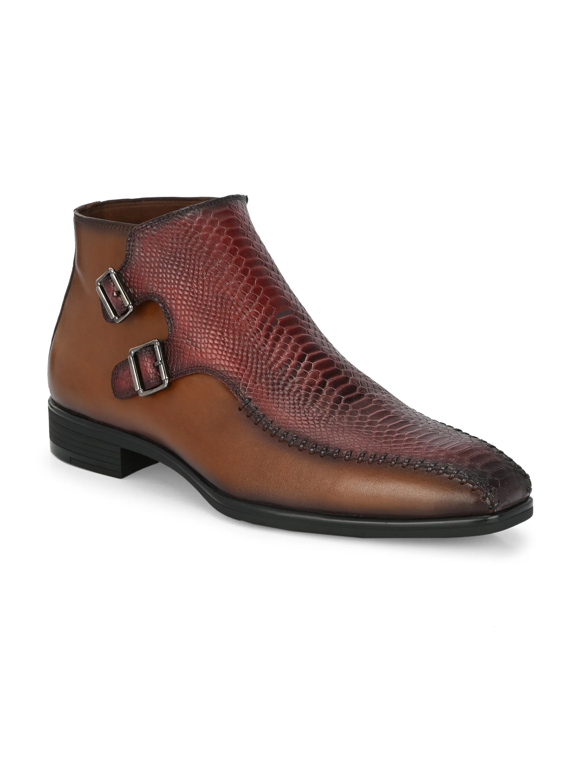 Hitz Herren Lederstiefel mit Schnalle in Braun
