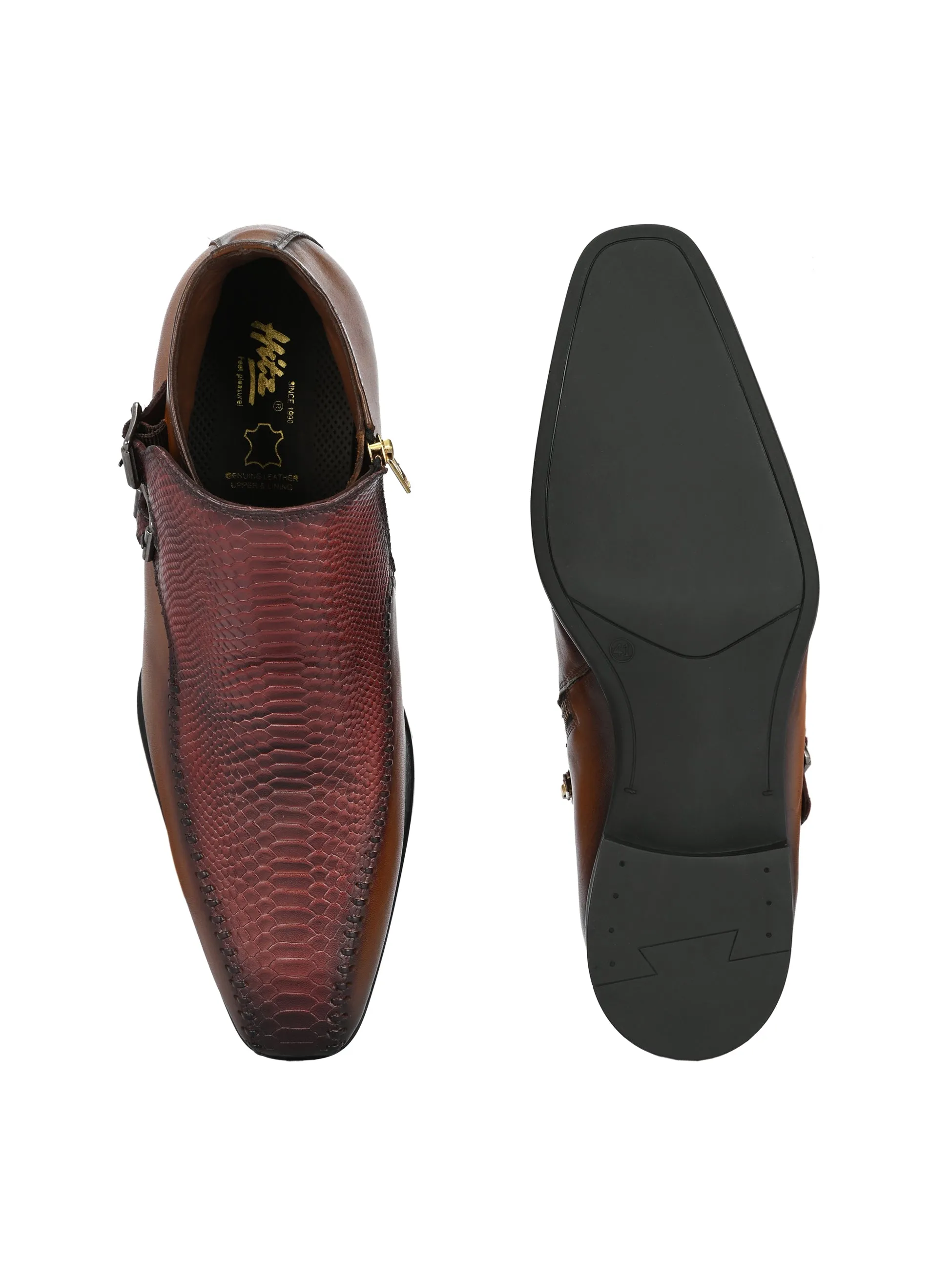 Hitz Herren Lederstiefel mit Schnalle in Braun