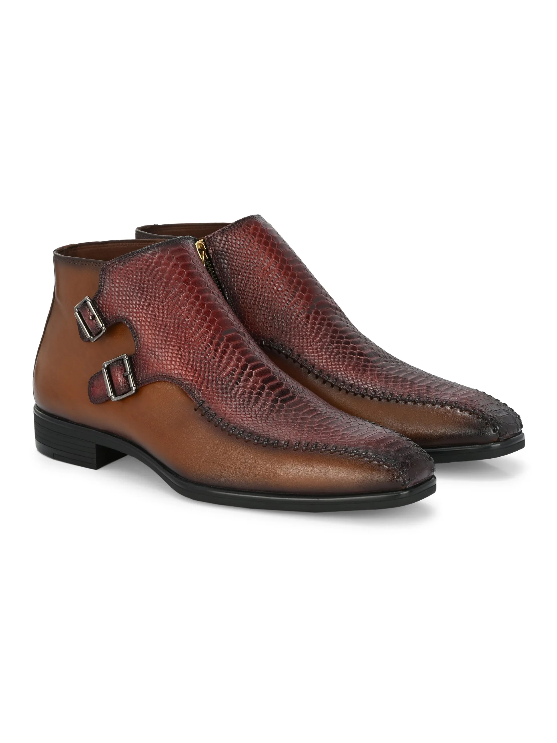 Hitz Herren Lederstiefel mit Schnalle in Braun