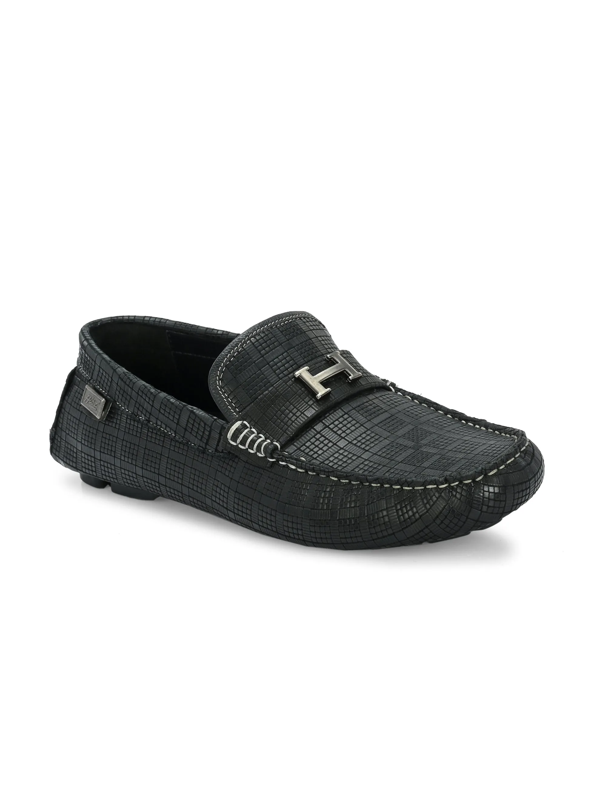 HITZ1072 Herren Schwarze Leder Bequeme Schlupfschuhe