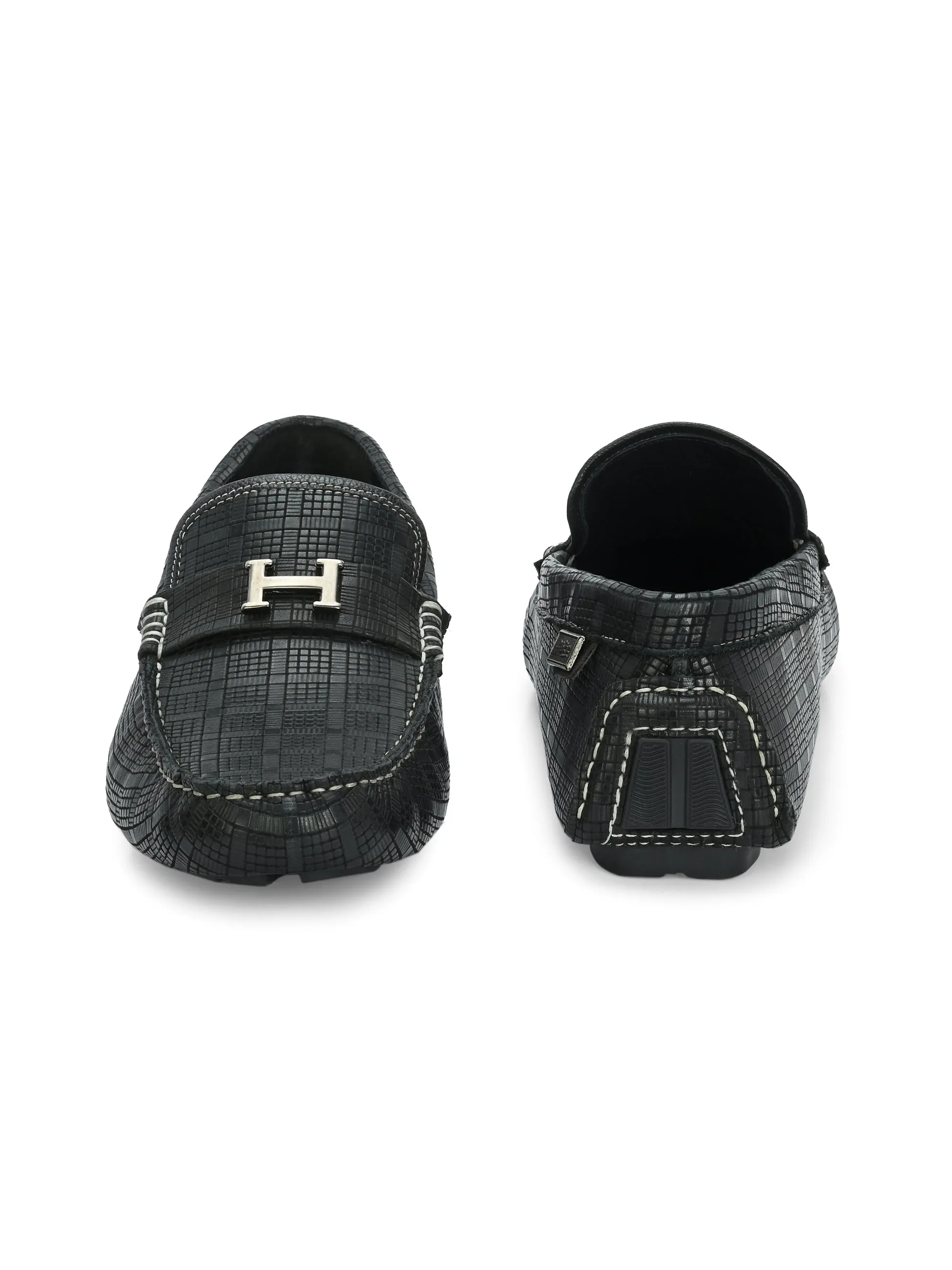 HITZ1072 Herren Schwarze Leder Bequeme Schlupfschuhe