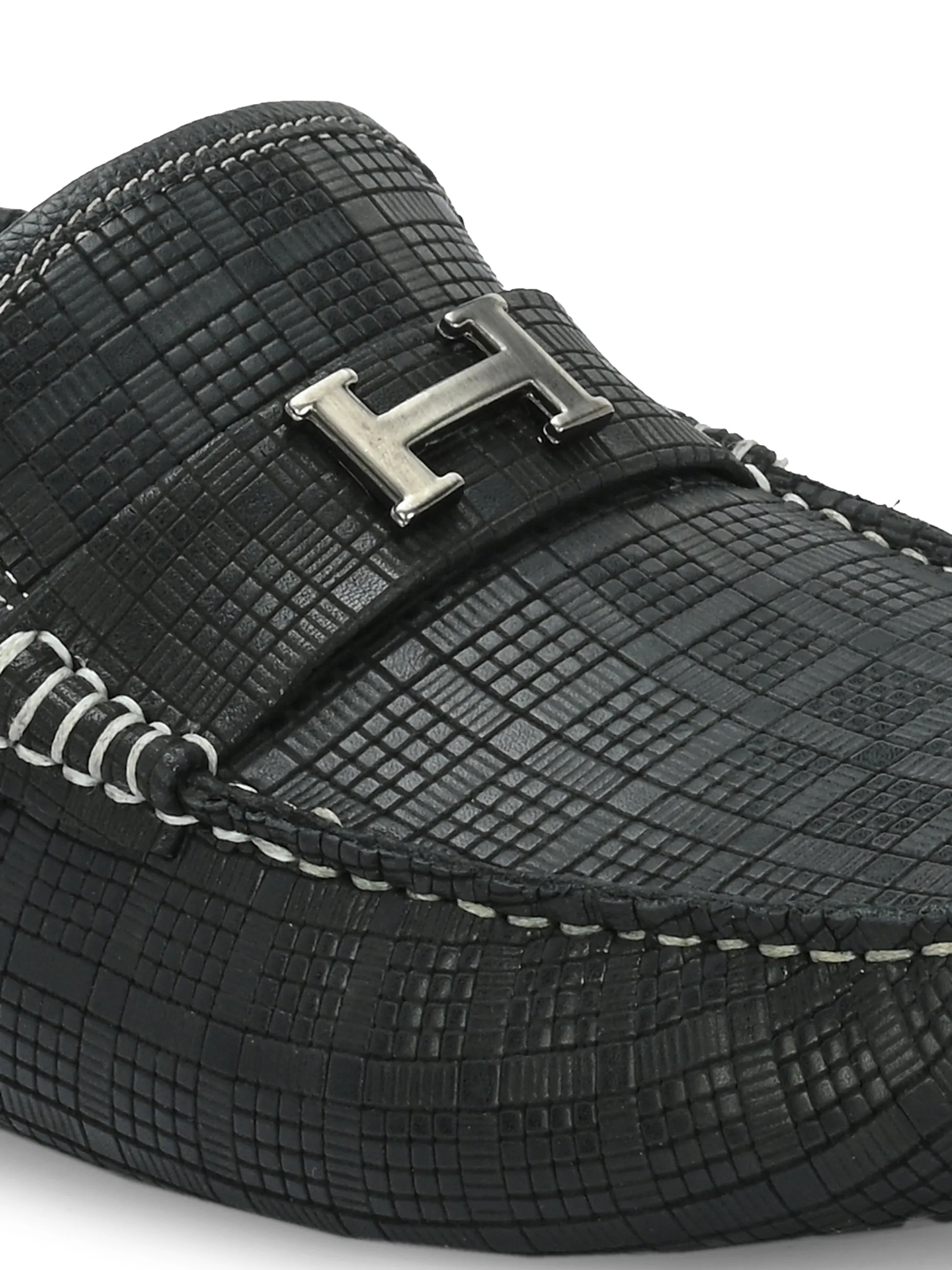 HITZ1072 Herren Schwarze Leder Bequeme Schlupfschuhe