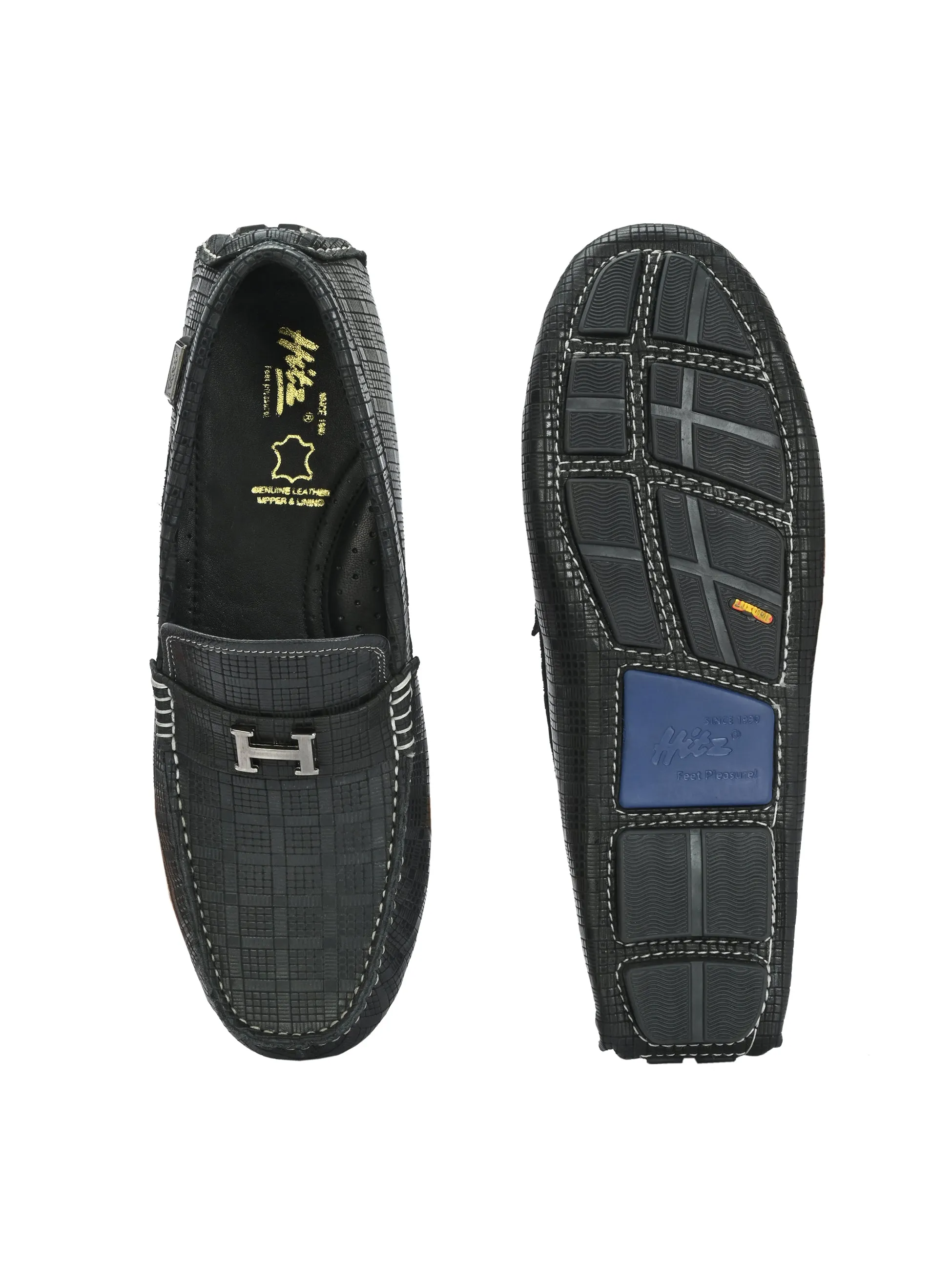 HITZ1072 Herren Schwarze Leder Bequeme Schlupfschuhe