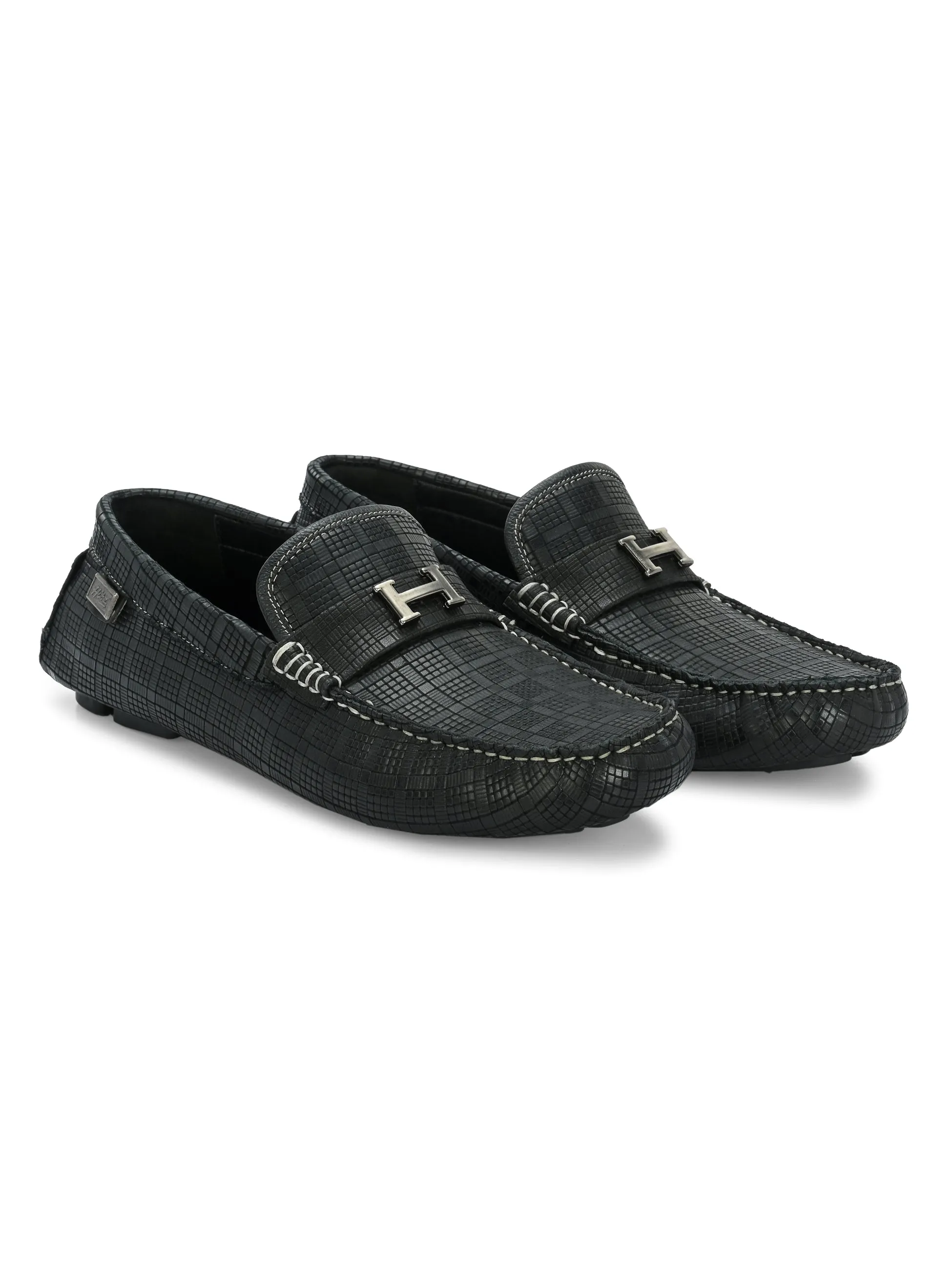HITZ1072 Herren Schwarze Leder Bequeme Schlupfschuhe