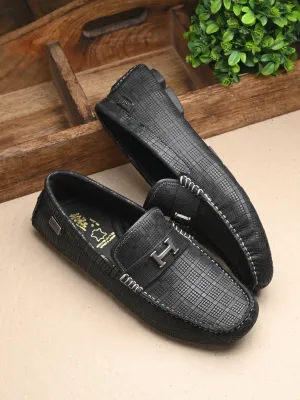 HITZ1072 Herren Schwarze Leder Bequeme Schlupfschuhe