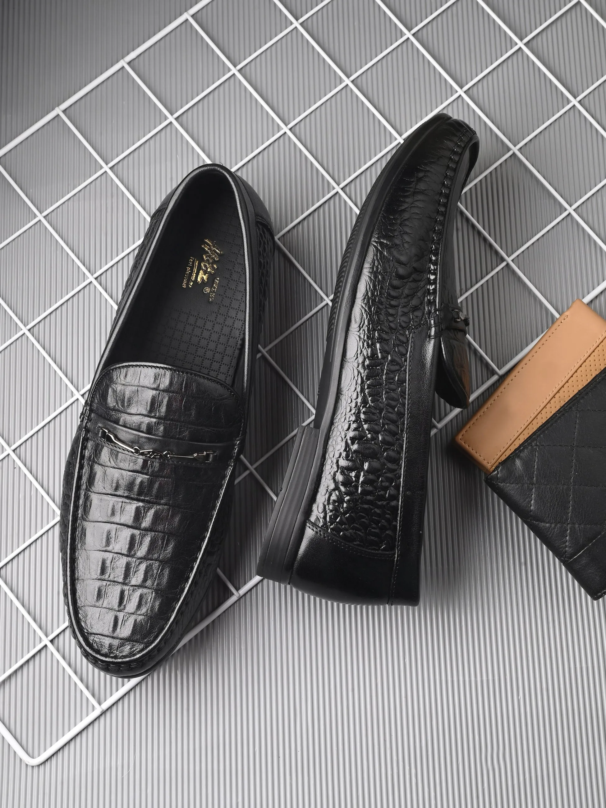 HITZ5336-Herren Schwarze Leder Freizeit-Loafer