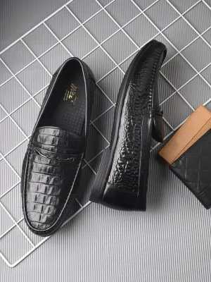 HITZ5336-Herren Schwarze Leder Freizeit-Loafer