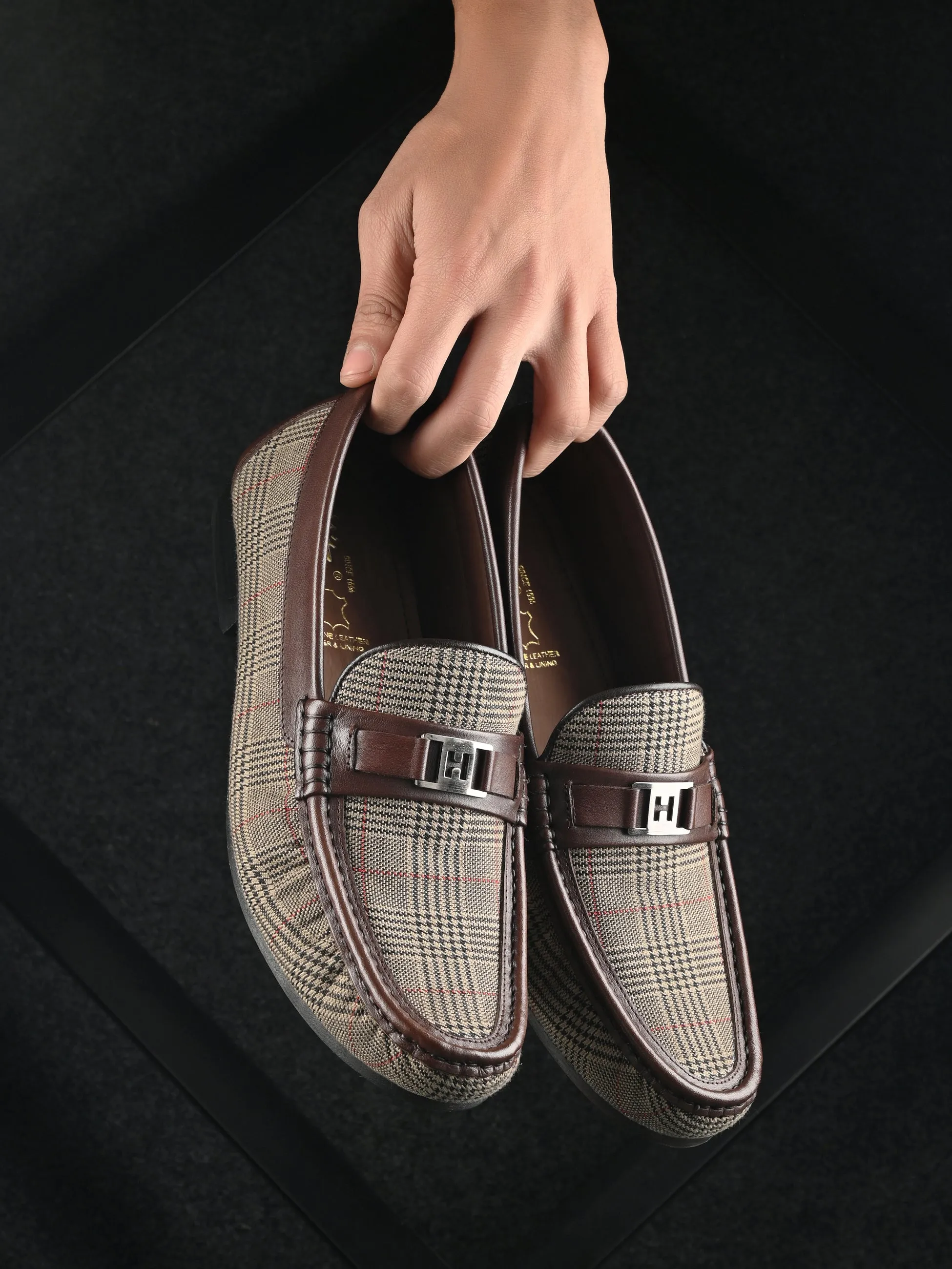 HITZ5341-Herren Braune Leder Freizeit-Loafer