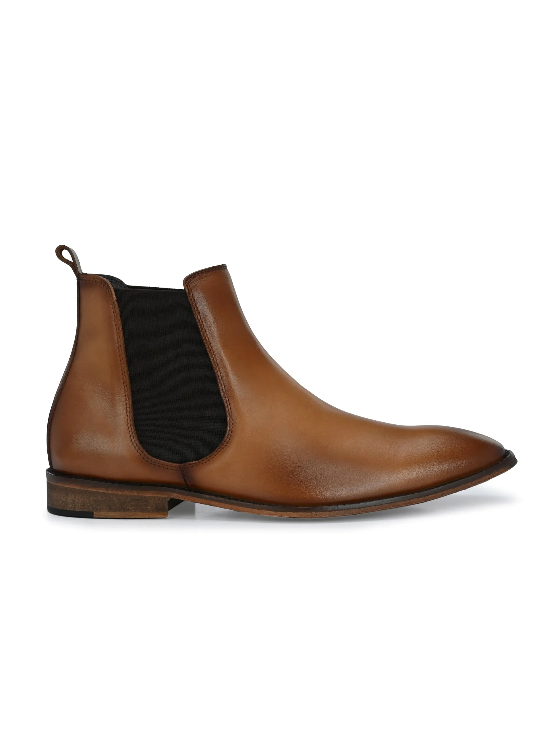 HITZ7121 Herren Chelsea Boots Beige Leder Bequem Schlupfstiefel