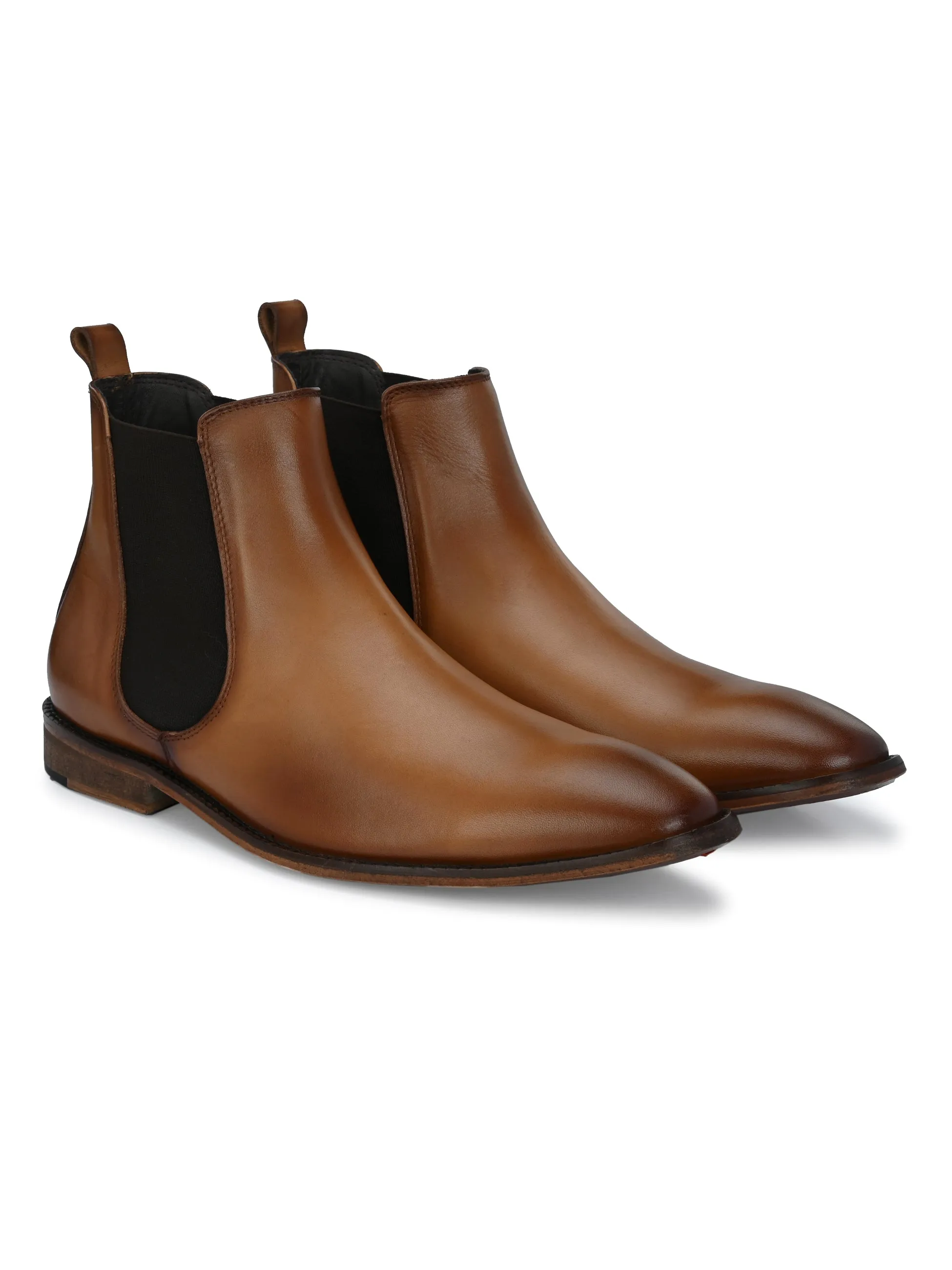 HITZ7121 Herren Chelsea Boots Beige Leder Bequem Schlupfstiefel