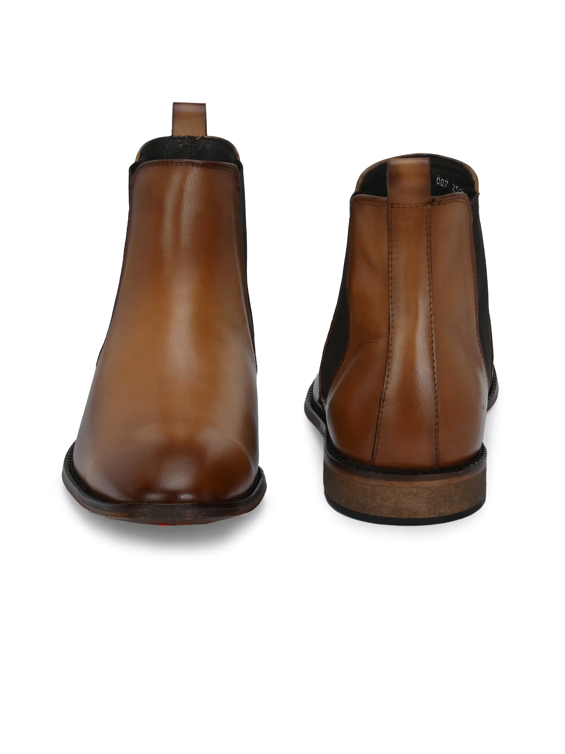 HITZ7121 Herren Chelsea Boots Beige Leder Bequem Schlupfstiefel