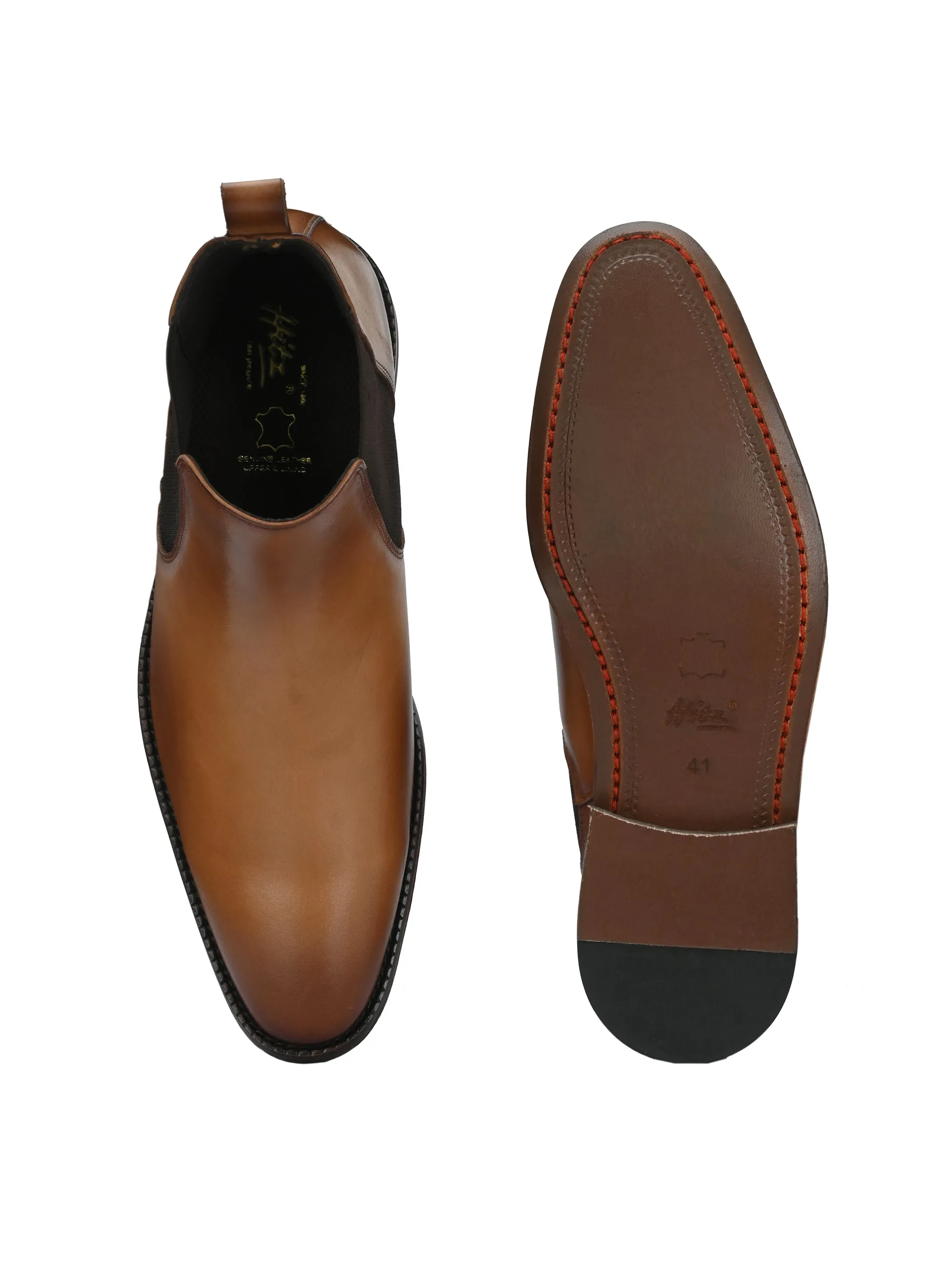 HITZ7121 Herren Chelsea Boots Beige Leder Bequem Schlupfstiefel