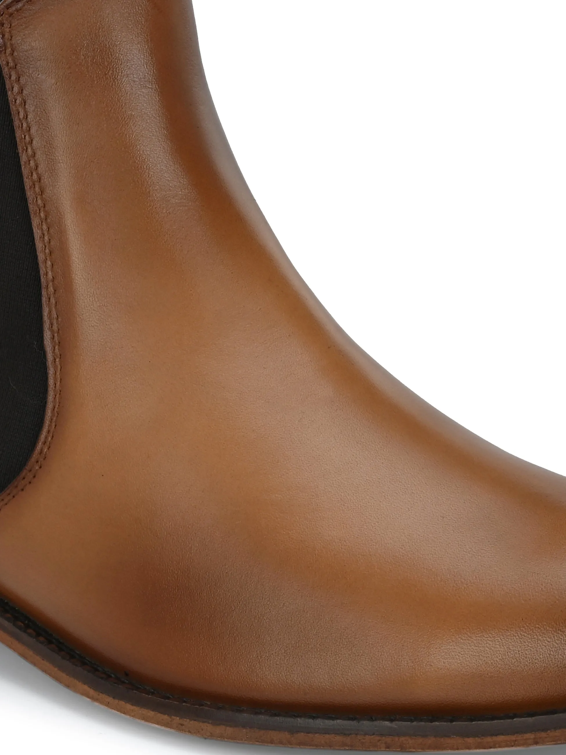 HITZ7121 Herren Chelsea Boots Beige Leder Bequem Schlupfstiefel