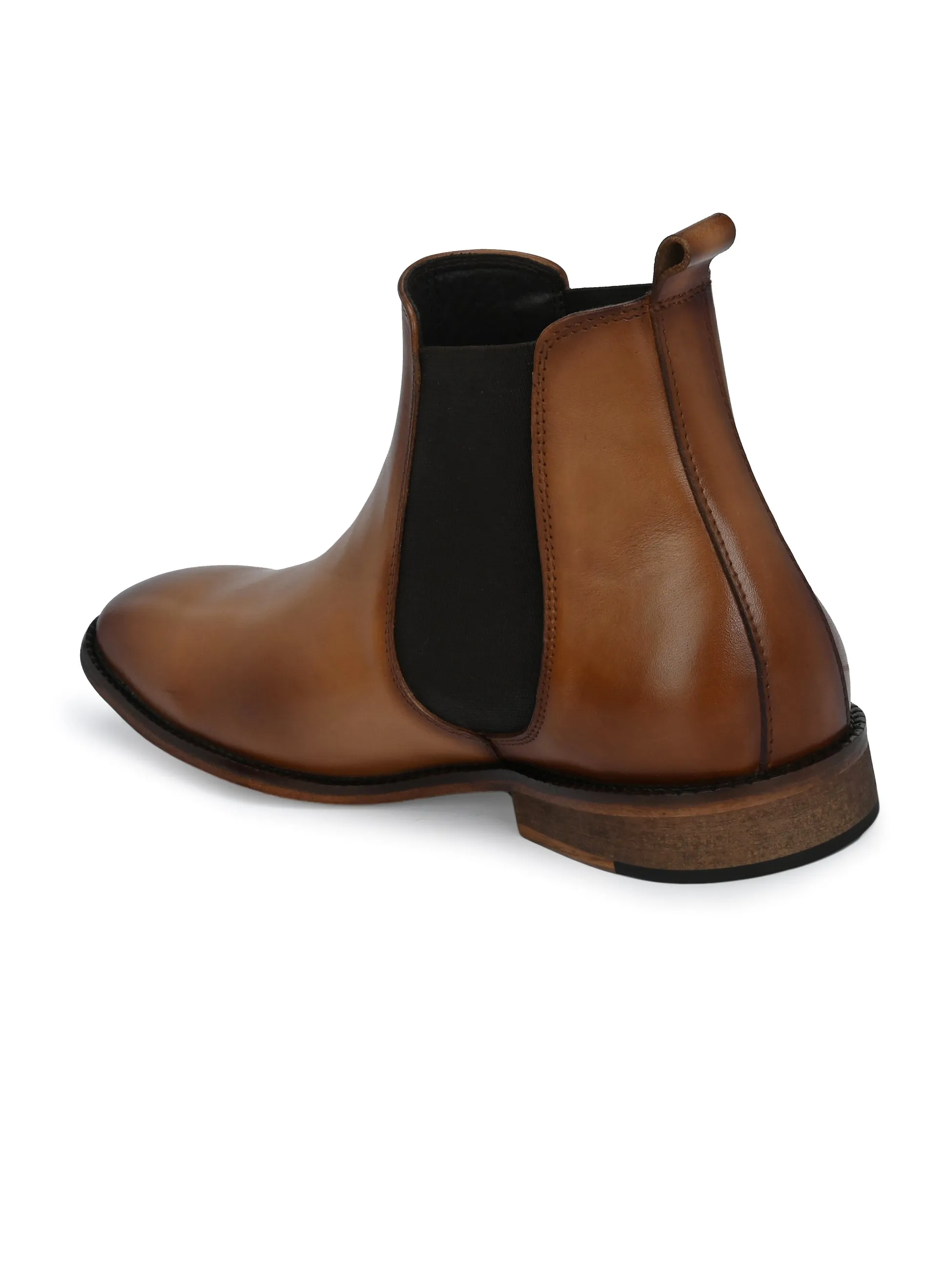 HITZ7121 Herren Chelsea Boots Beige Leder Bequem Schlupfstiefel