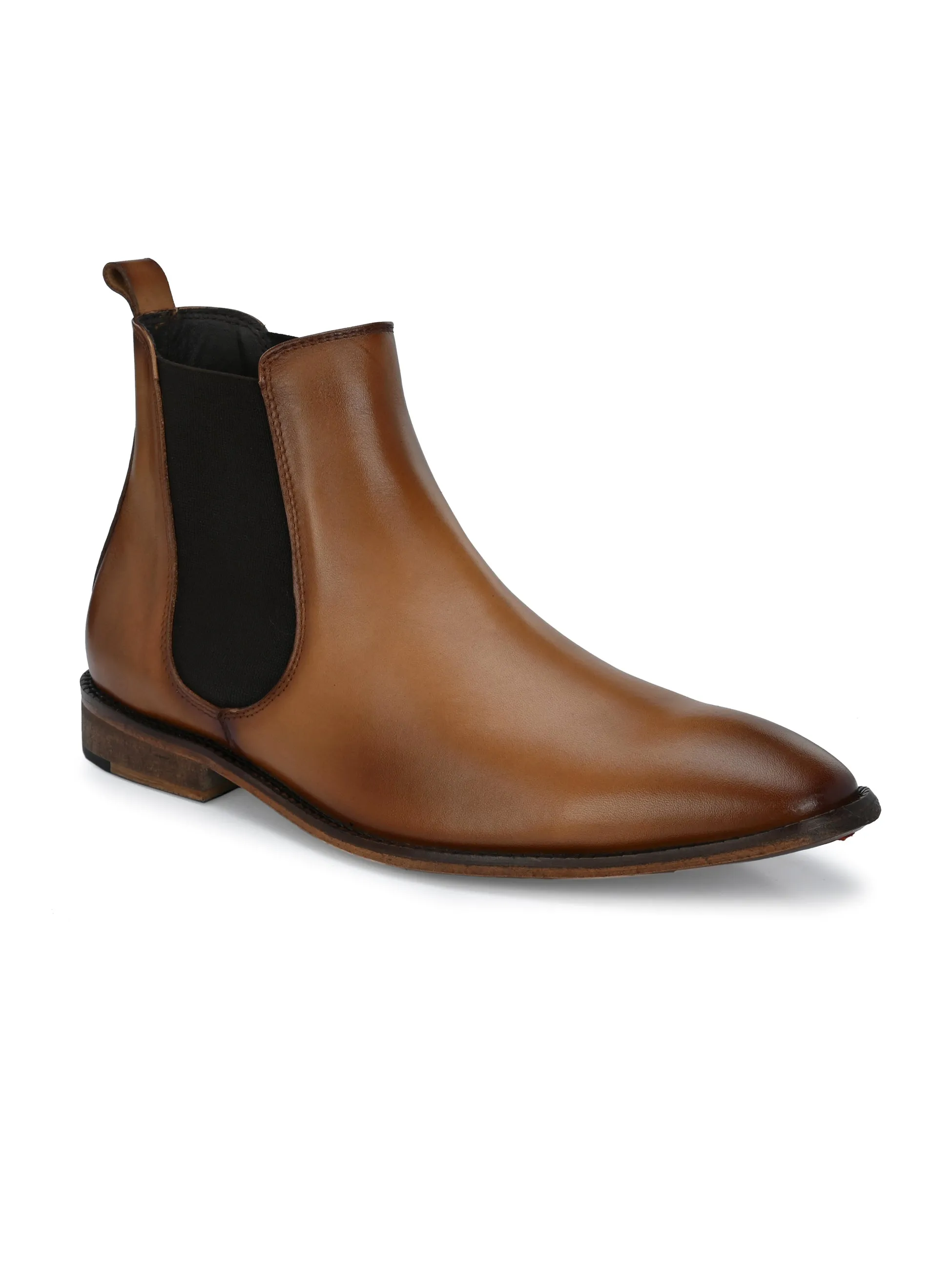 HITZ7121 Herren Chelsea Boots Beige Leder Bequem Schlupfstiefel