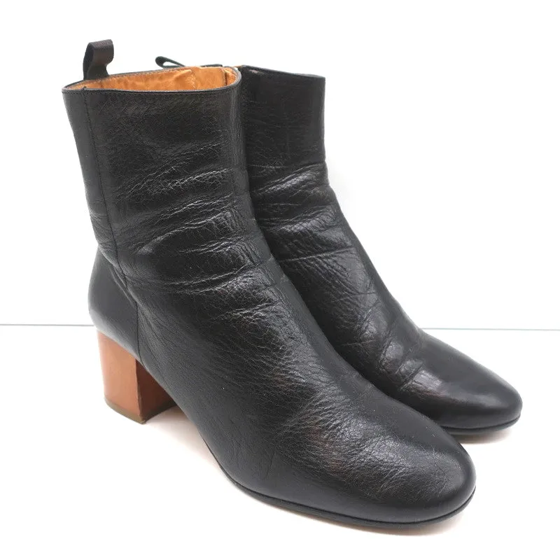 Isabel Marant Etoile Knöchelstiefel Drew Schwarz Leder Größe 37 Holzabsatz Stiefeletten