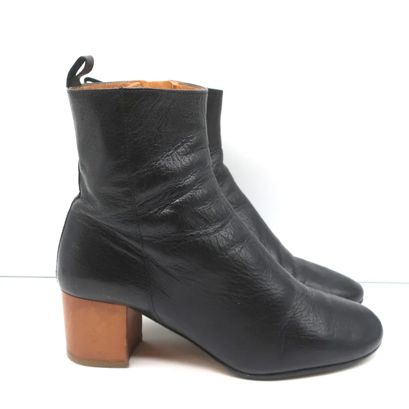Isabel Marant Etoile Knöchelstiefel Drew Schwarz Leder Größe 37 Holzabsatz Stiefeletten