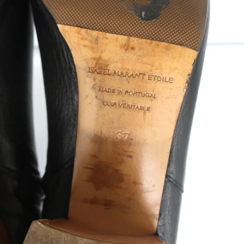Isabel Marant Etoile Knöchelstiefel Drew Schwarz Leder Größe 37 Holzabsatz Stiefeletten