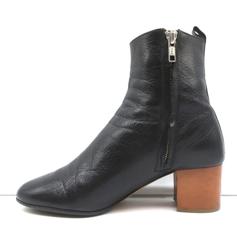 Isabel Marant Etoile Knöchelstiefel Drew Schwarz Leder Größe 37 Holzabsatz Stiefeletten